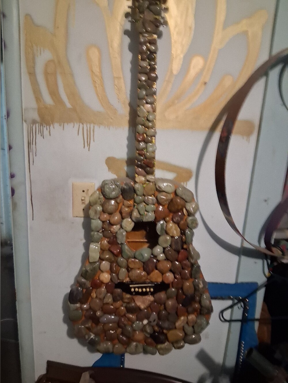 Handcrafted Stone Mosaic Guitar Wall Art - Multicolor
